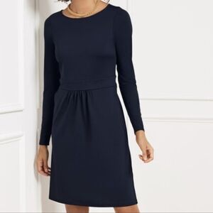 Talbots Classic Effortless Jersey Navy Long Sleeve A Line Dress